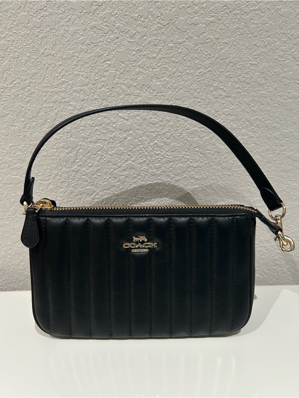 Coach Black Quilted Leather Shoulder Pouch with Gold Hardware